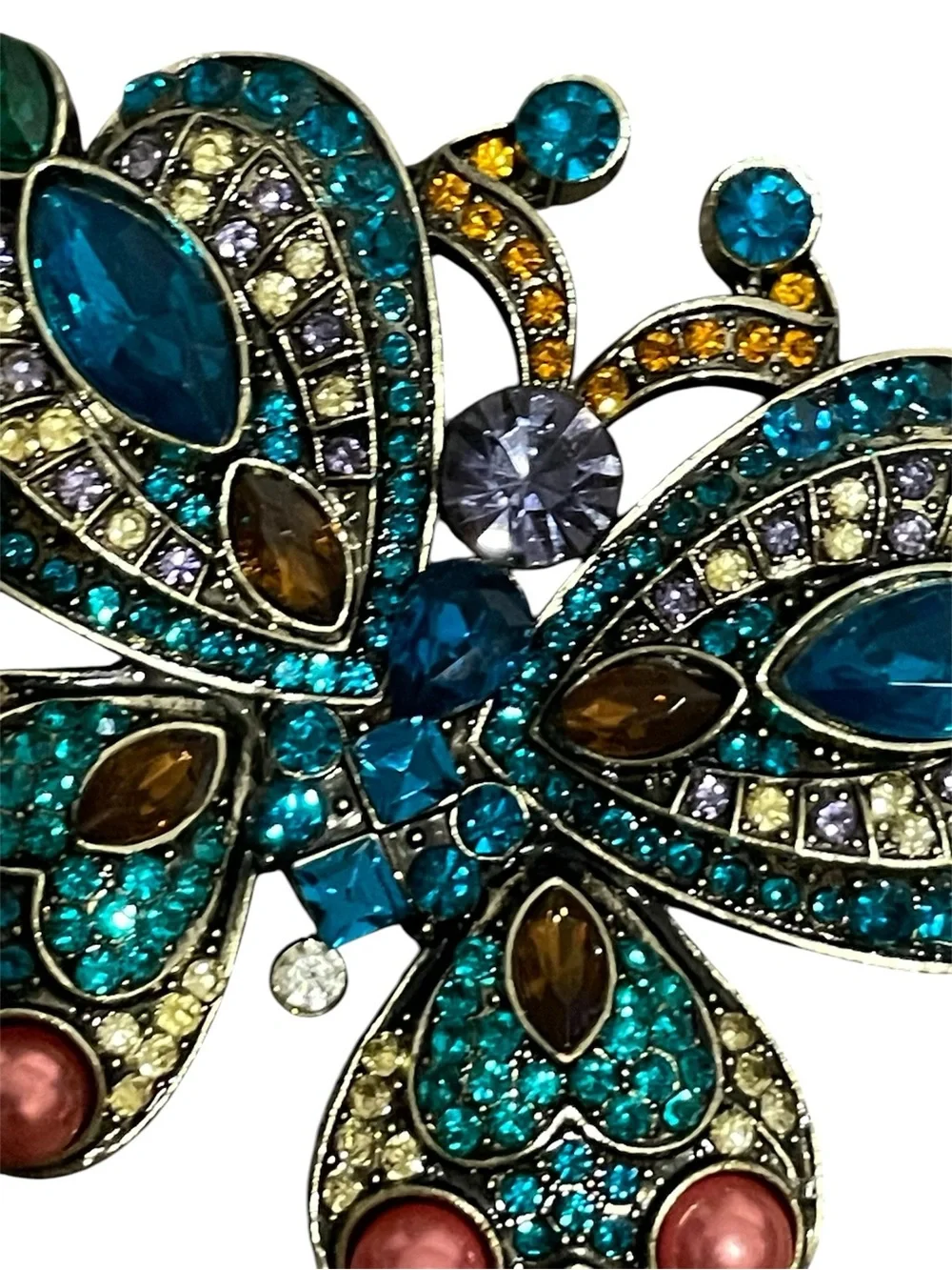 Multicolor Crystal Butterfly Brooch – Blue & Teal Accent
